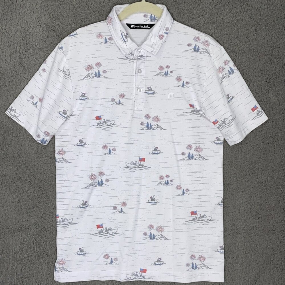 Travis Mathew Shirt Men's S Lake Break Golf Polo Stretch Patriotic American Flag
